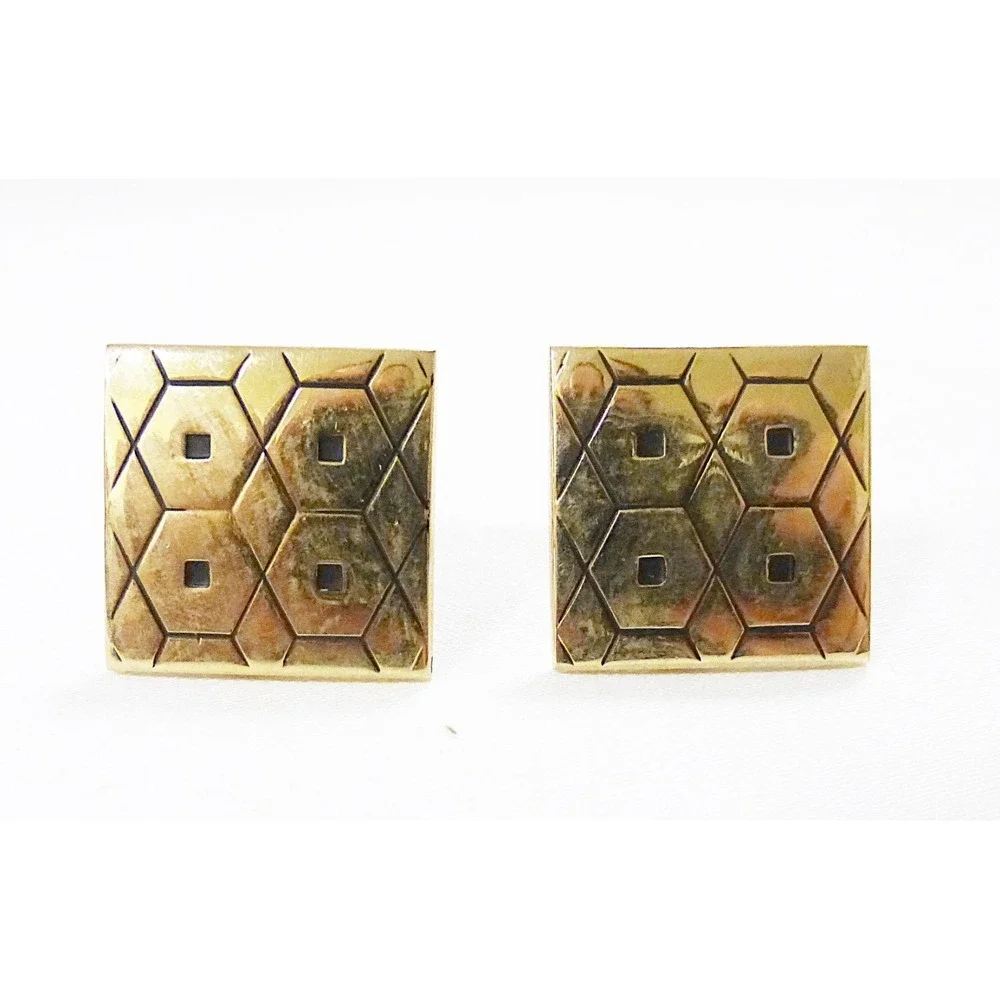 Vintage swank man cufflink square gold‎ tone beehive